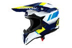 Casco cross Airoh Wraaap Vision blu giallo, vista tre quarti anteriore sinistra