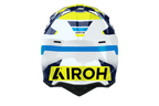 Wraaap Vision Airoh in blu giallo, vista frontale con calotta HRT e presa sulla mentoniera