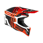 Casco cross Airoh Wraap Broken WRBR32 arancio, nero e bianco opaco visto di tre quarti dal lato destro, con frontino arancio e scritta Ride On