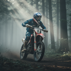 Pilota nel bosco con la nebbia con il casco cross Airoh Wraap Six Days 2022 France