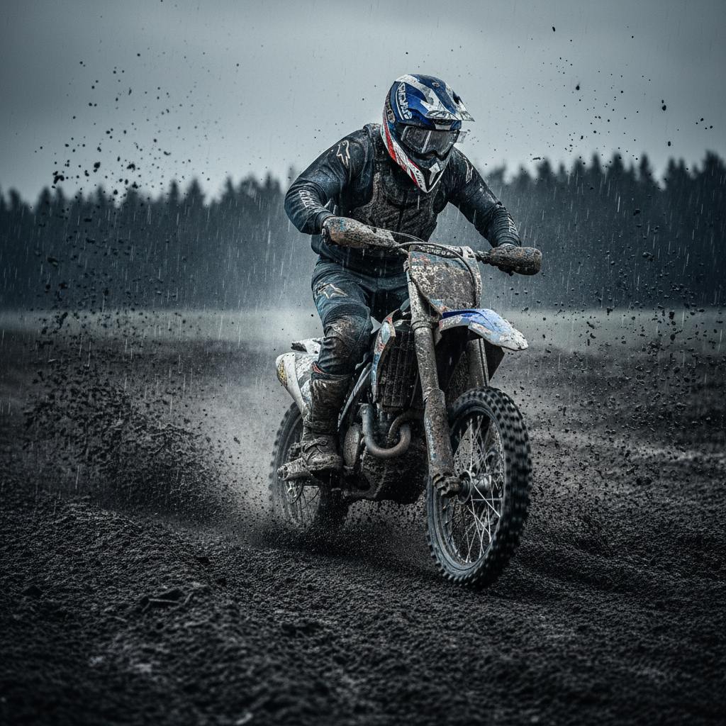 Pilota nel fango su un campo sterrato con il casco cross Airoh Wraap Six Days 2022 France