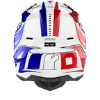 Retro del casco cross Airoh Wraap Six Days 2022 France WRSX38 bianco con strisce blu e rosse e grande logo Airoh
