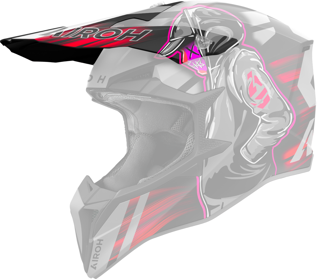 Frontino Cyber Rosso Opaco originale Airoh WRC55F per casco Wraaap, mostrato su un casco in trasparenza, foto ufficiale del ricambio