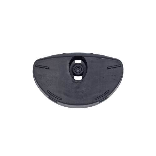 Retro della griglia Aprilia 5A000107: superficie chiusa in plastica nera stampata, nervature di irrigidimento e punto centrale di fissaggio a vite