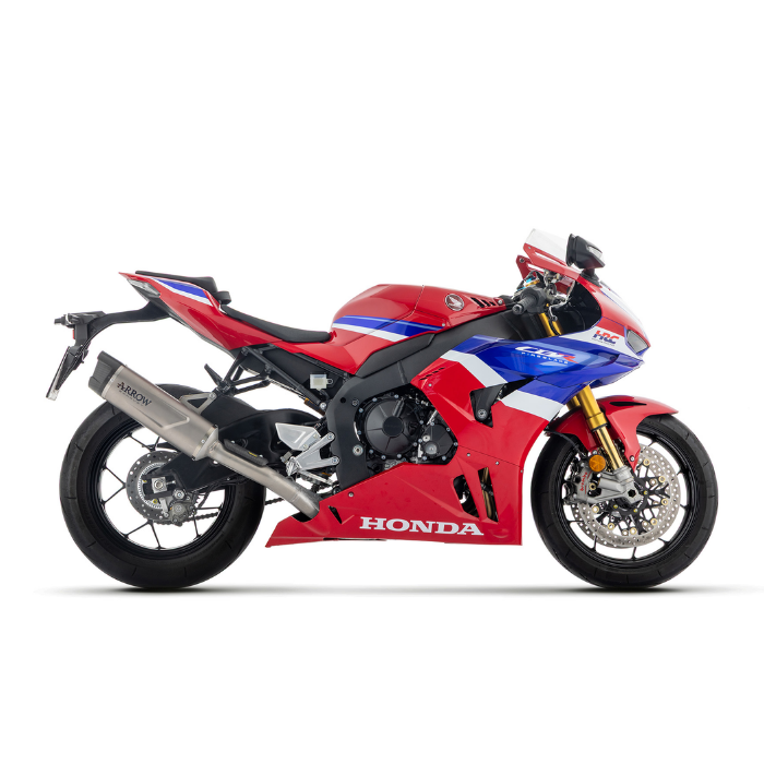 Honda CBR 1000 RR-R 2024-2026 in livrea HRC con scarico Arrow Pro-Race e dB-Killer 11012DB
