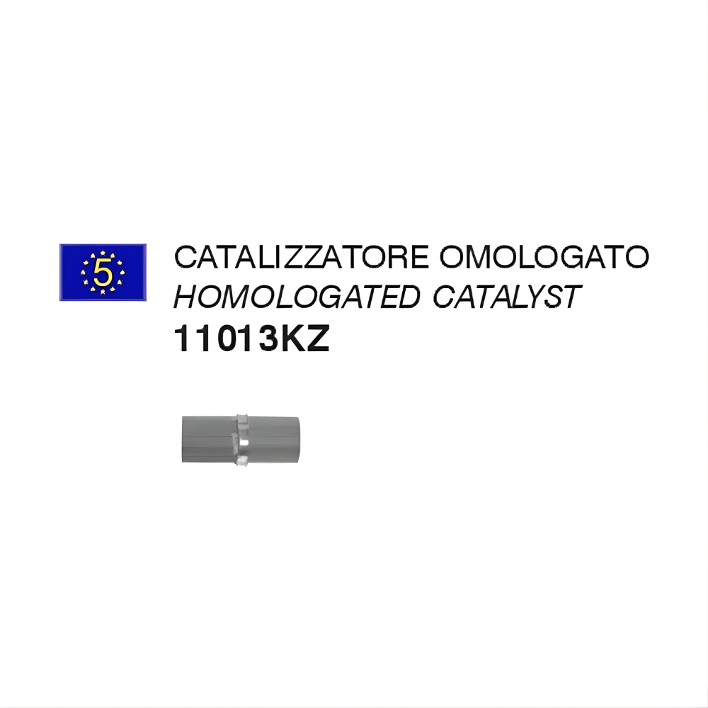 Catalizzatore omologato Arrow 11013KZ, riquadro di catalogo con badge di omologazione e il pezzo