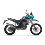 Kove 800X Rally azzurra con terminale Arrow Indy Race EVO e paratacco in carbonio Arrow