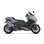 Yamaha TMAX 560 grigio con impianto Arrow Pista montato, vista laterale sinistra