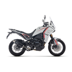 Moto Morini X-Cape 700 bianca con terminale Arrow Indy Race EVO dal fondello chiaro, vista laterale