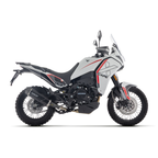 Moto Morini X-Cape 700 bianca con terminale Arrow Indy Race EVO scuro, vista laterale sinistra