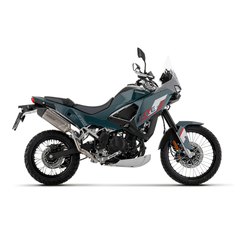 Kawasaki KLE 500 verde petrolio con impianto di scarico Arrow, vista laterale