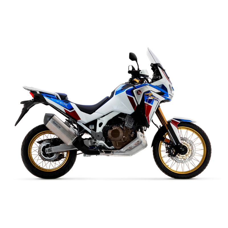 Honda Africa Twin Adventure Sports tricolore con terminale Arrow Sonora, vista laterale