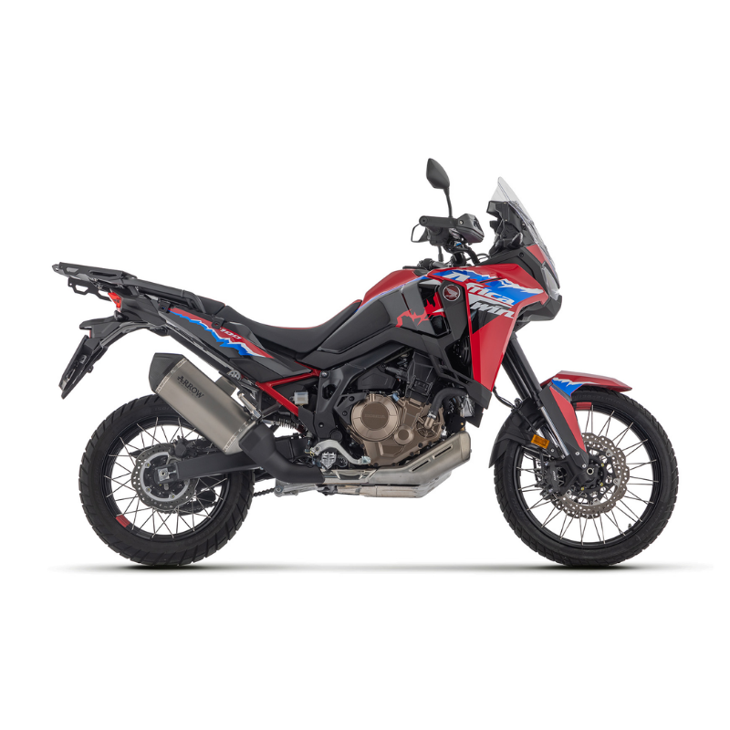 Honda Africa Twin CRF 1100 L rossa con terminale Arrow Sonora, vista laterale