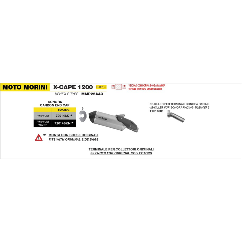 Tavola ufficiale Arrow Moto Morini X-Cape 1200 2026 vehicle type MMP22AA3 con il dB-Killer 11016DB