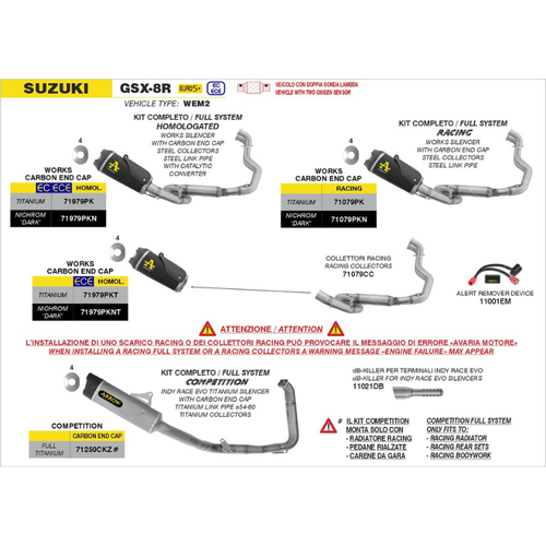 Schema di montaggio Arrow con il db-killer 11021DB e i terminali Indy Race EVO, tavola 1
