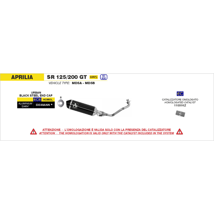 Arrow 11051KZ Kit Catalizzatore Omologato – Aprilia SR GT 125/200 (2022-2024) - Moon Bike - Vista 2