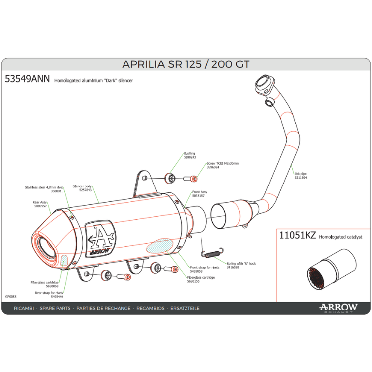 Arrow 11051KZ Kit Catalizzatore Omologato – Aprilia SR GT 125/200 (2022-2024) - Moon Bike - Vista 7