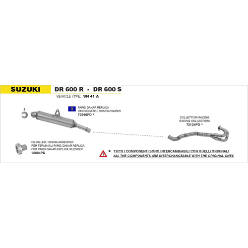 Schema di montaggio Arrow del spark arrester 12004PD sulle marmitte Paris Dakar per Suzuki DR