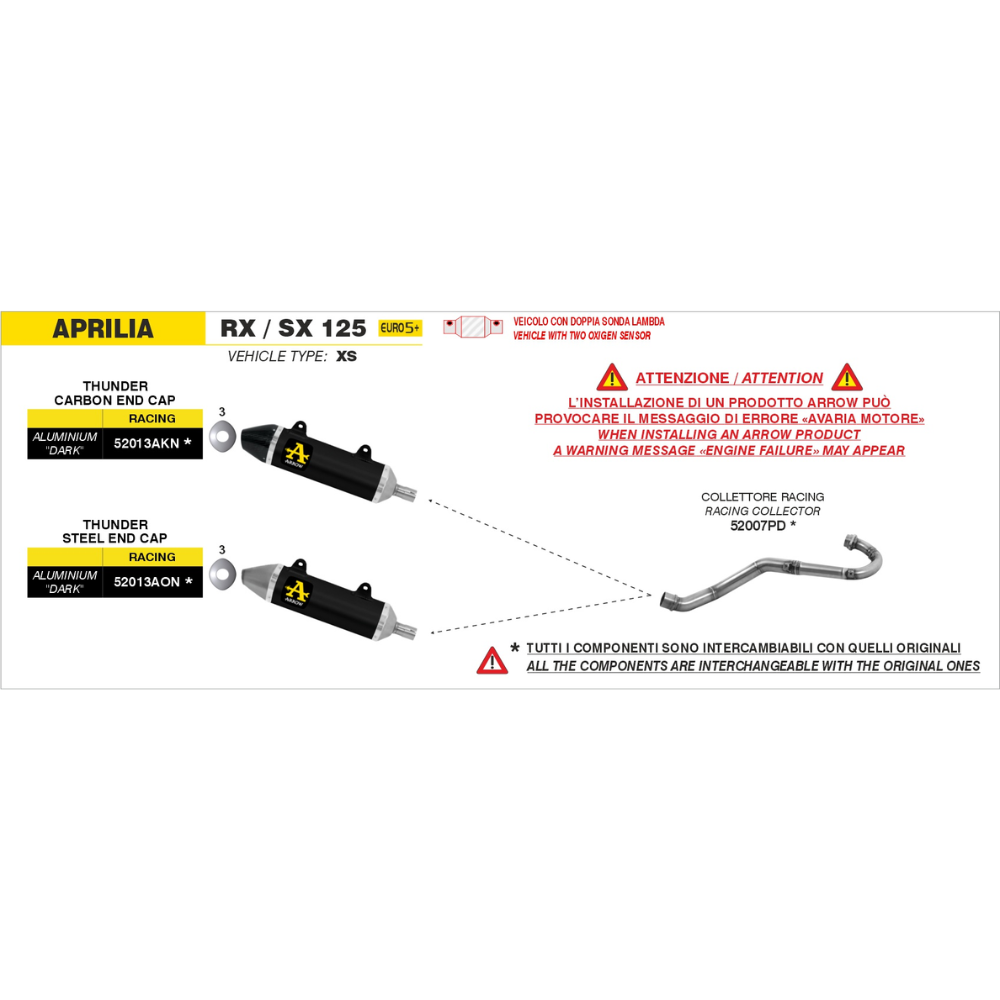 Arrow 52013AON Terminale Thunder Racing Alluminio Dark Fondello Acciaio – Aprilia RX/SX 125 2025-2026 - Moon Bike - Vista 2