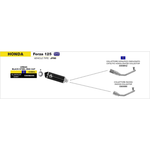 Schema di montaggio Arrow del collettore racing 53056MI sulla Honda Forza 125