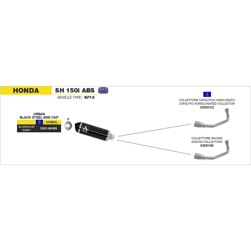 Scheda Arrow con i codici della gamma per Honda SH 150i ABS, fra cui il terminale 53514ANN