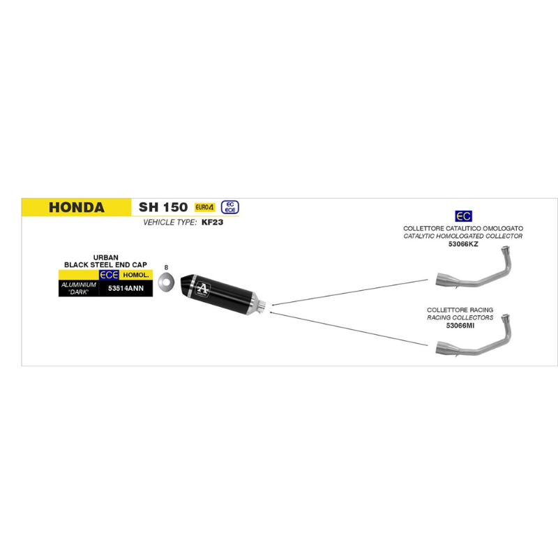 Disegno tecnico Arrow del terminale 53514ANN montato sulla Honda SH 150i