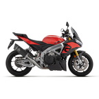 Aprilia Tuono V4 rossa vista laterale con il terminale di scarico Arrow linea Pista montato