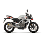 Aprilia Tuono 457 bianca con impianto Arrow Pista racing montato, vista laterale sinistra