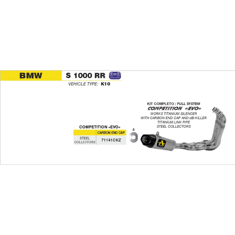 Tavola di montaggio Arrow BMW S 1000 RR 2015-2016 (K10) con il codice 71141CKZ