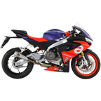 Aprilia RS 660 vista di lato con impianto di scarico completo Arrow in titanio montato