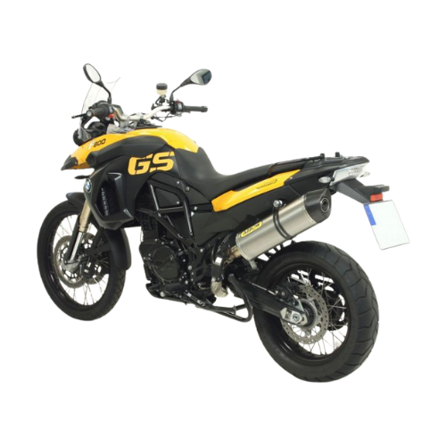 BMW F 800 GS con impianto Arrow e terminale Maxi Race-Tech, vista di tre quarti