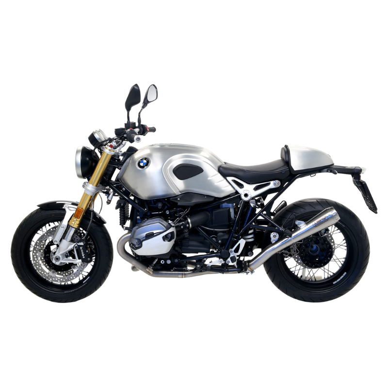 BMW R nineT con il raccordo Arrow 71635MI e un terminale Arrow Pro-Race montati, vista laterale destra (terminale non compreso)