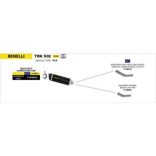 Schema di montaggio Arrow per Benelli TRK 502 Euro 4 vehicle type P16 con il raccordo racing 71689MI