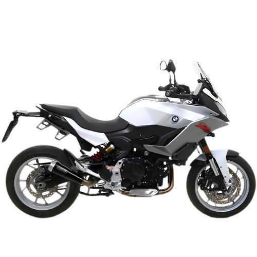 BMW F 900 XR bianca con impianto di scarico Arrow, vista laterale destra