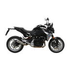 BMW F 900 R nera con impianto di scarico Arrow, vista di tre quarti anteriore