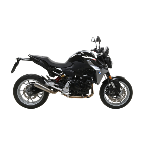 BMW F 900 R nera con impianto di scarico Arrow, vista di tre quarti anteriore