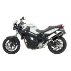 BMW F 800 R bianca e nera con terminale Arrow 71746AKN montato, vista laterale