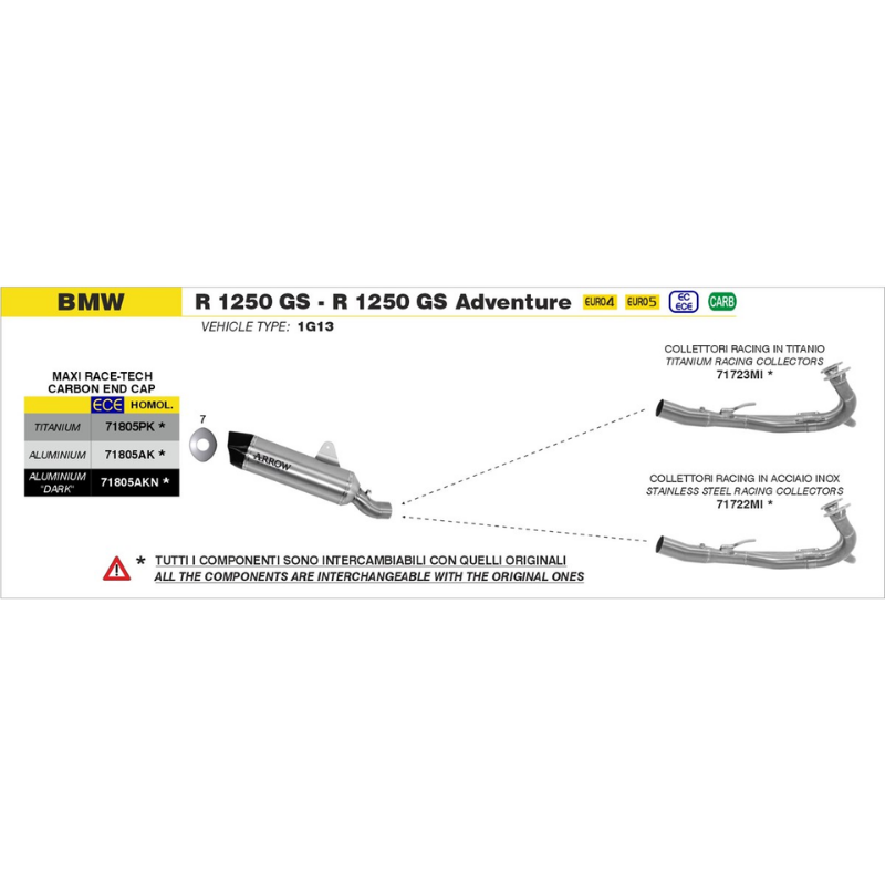 Tavola di montaggio Arrow BMW R 1250 GS e R 1250 GS Adventure 2019-2024 (1G13) con il codice 71805AK