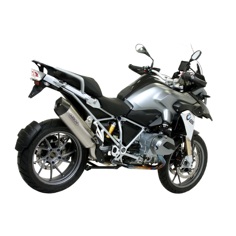 BMW R 1200 GS 2017-2018 con terminale Arrow Maxi Race-Tech, vista posteriore, foto di gamma del costruttore