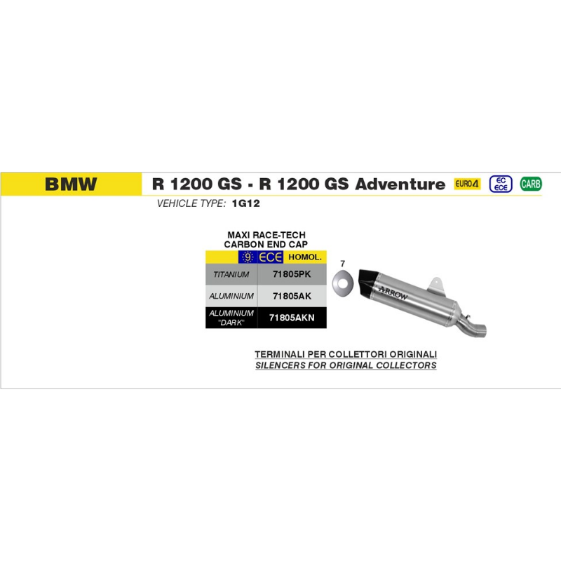 Tavola di montaggio Arrow BMW R 1200 GS e R 1200 GS Adventure 2017-2018 (1G12) con il codice 71805PK