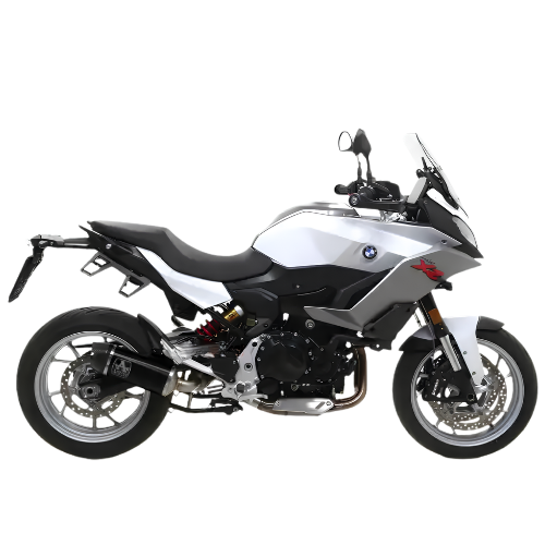 Terminale Arrow 71915AKN Dark montato su una BMW F 900 XR bianca, vista laterale della moto