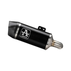 Terminale Arrow 71915AKN nero visto dal lato dell'uscita da 58 mm, con l'innesto in acciaio inox