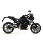 BMW F 900 R nera con terminale Arrow 71915PR Pro-Race titanio montato, vista laterale sinistra