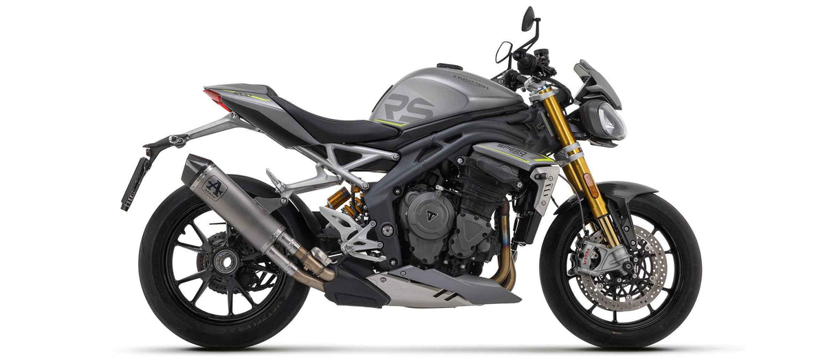 Terminale Arrow 71955PK Race-Tech in titanio, fondello carbonio, montato sulla Triumph Speed Triple 1200 RS