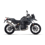 BMW F 800 GS nera con terminale Arrow Indy Race EVO in titanio, vista laterale destra