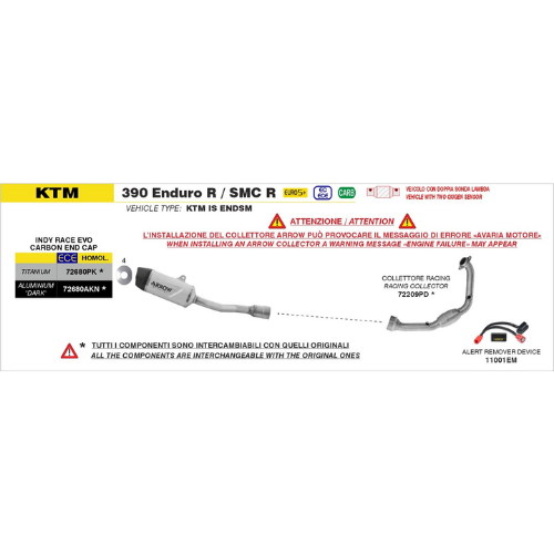 Schema di montaggio Arrow per KTM 390 Enduro R e SMC-R 2025-2026