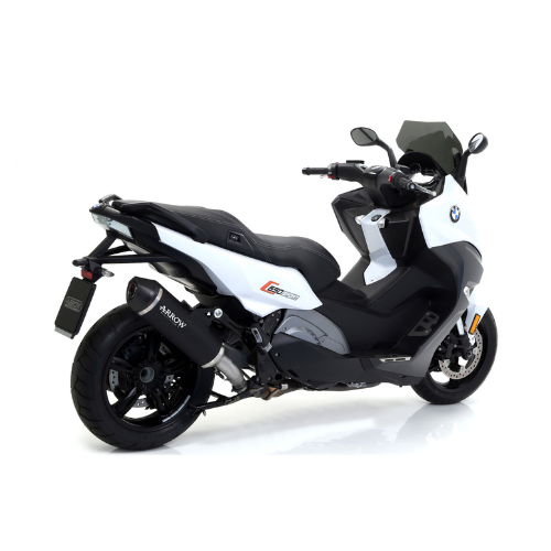 BMW C 650 Sport di tre quarti posteriore con lo scarico Arrow e il raccordo 73009KZ