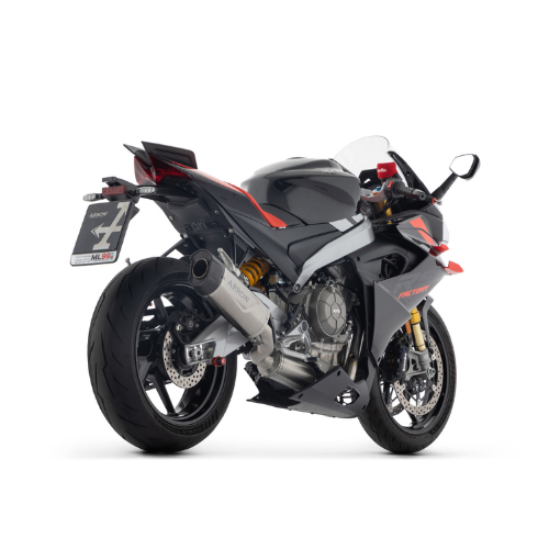 Aprilia RS 660 da tre quarti posteriore, dettaglio del terminale Arrow in titanio