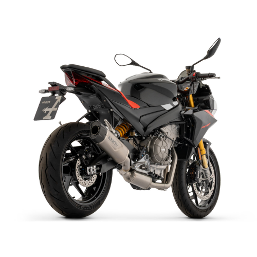 Aprilia Tuono 660 da tre quarti posteriore con il terminale Arrow Indy Race EVO