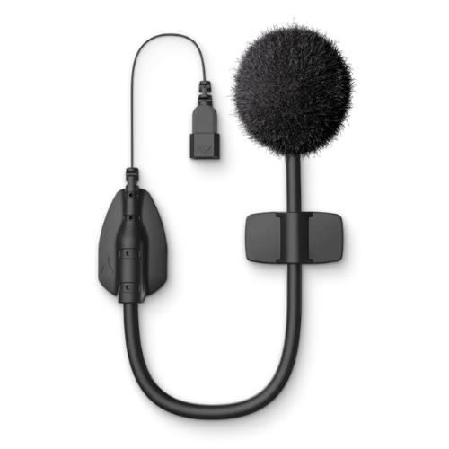 Dettaglio microfono impermeabile Cardo IP67 con connettore e cavo di ricambio